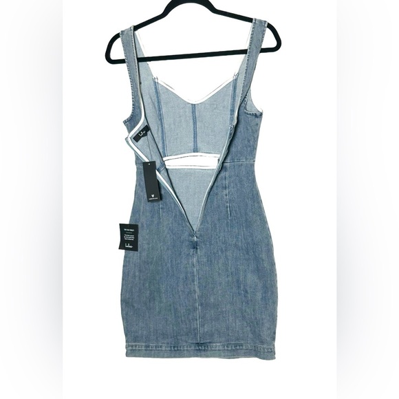 NWT Lulus Charming Edge Light Blue Denim Cutout Mini Dress, Size Small - Picture 11 of 16
